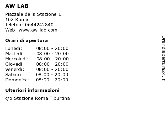 Orari di apertura AW LAB Piazzale della Stazione